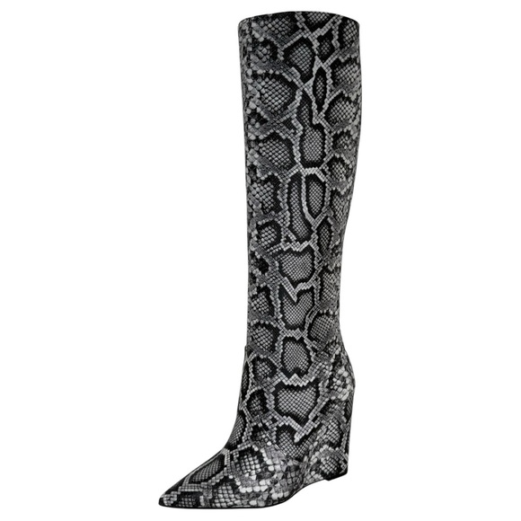 Michael Kors Isra Snake Embossed Leather Womens Wedge Knee High Boots Size 6.5M - Picture 3 of 14